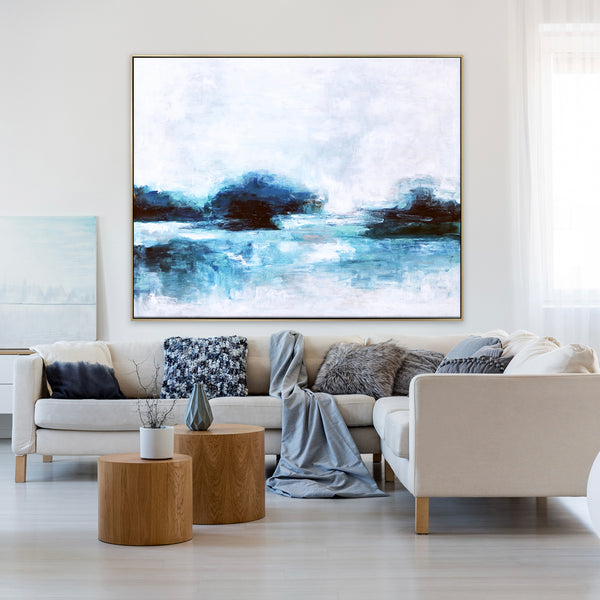 Embodying Tranquility in Modern Abstract Original Painting in Acrylic, Large Canvas Wall Art of Seascape | A Lake