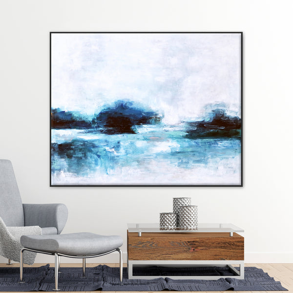 Embodying Tranquility in Modern Abstract Original Painting in Acrylic, Large Canvas Wall Art of Seascape | A Lake