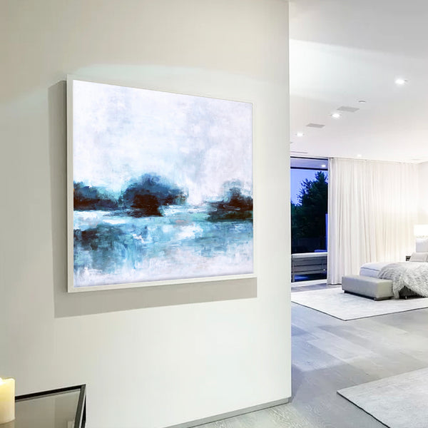 Embodying Tranquility in Modern Abstract Original Painting in Acrylic, Large Canvas Wall Art of Seascape | A Lake