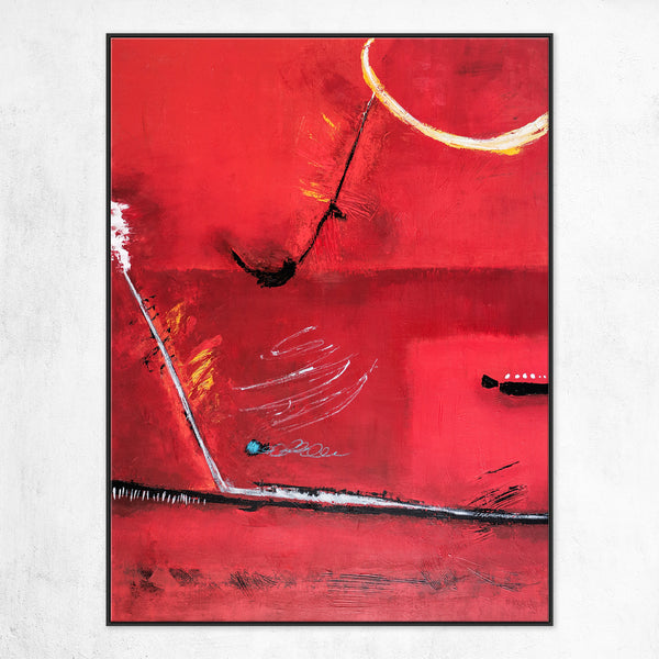 Red Minimalist Abstract Original Acrylic Painting, Large Modern Canvas Wall Art of a Surreal Space Story | A Tale