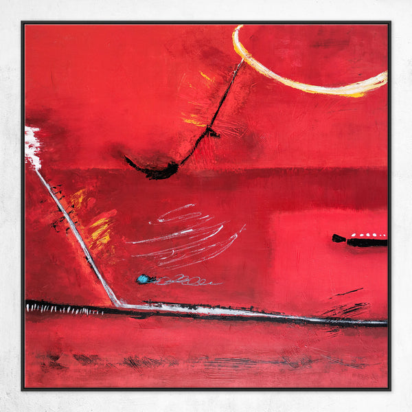 Red Minimalist Abstract Original Acrylic Painting, Modern Canvas Wall Art of a Surreal Space | A Tale (Square Ver.)