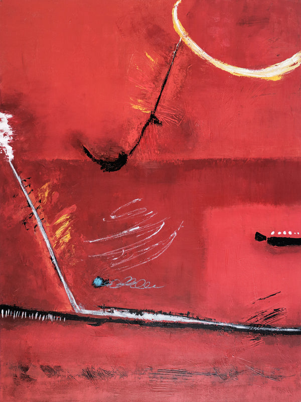 Red Minimalist Abstract Original Acrylic Painting, Large Modern Canvas Wall Art of a Surreal Space Story | A Tale