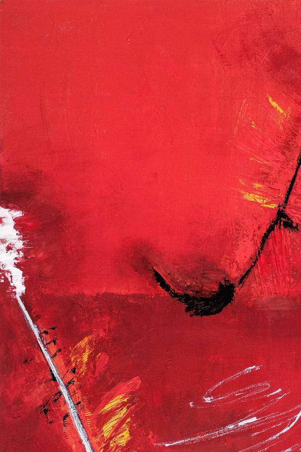 Red Minimalist Abstract Original Acrylic Painting, Large Modern Canvas Wall Art of a Surreal Space Story | A Tale