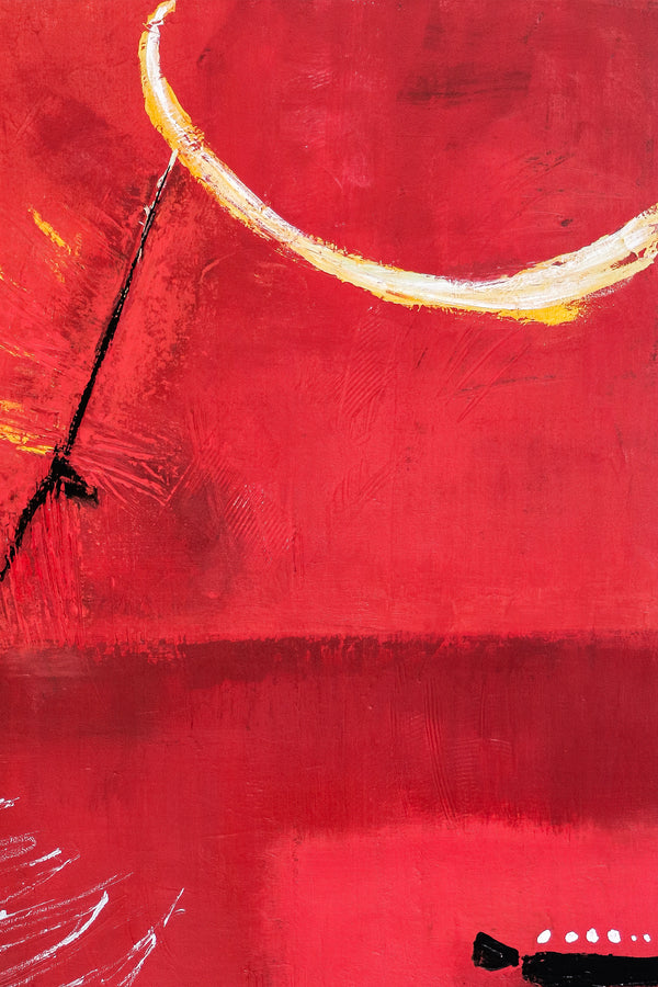 Red Minimalist Abstract Original Acrylic Painting, Large Modern Canvas Wall Art of a Surreal Space Story | A Tale