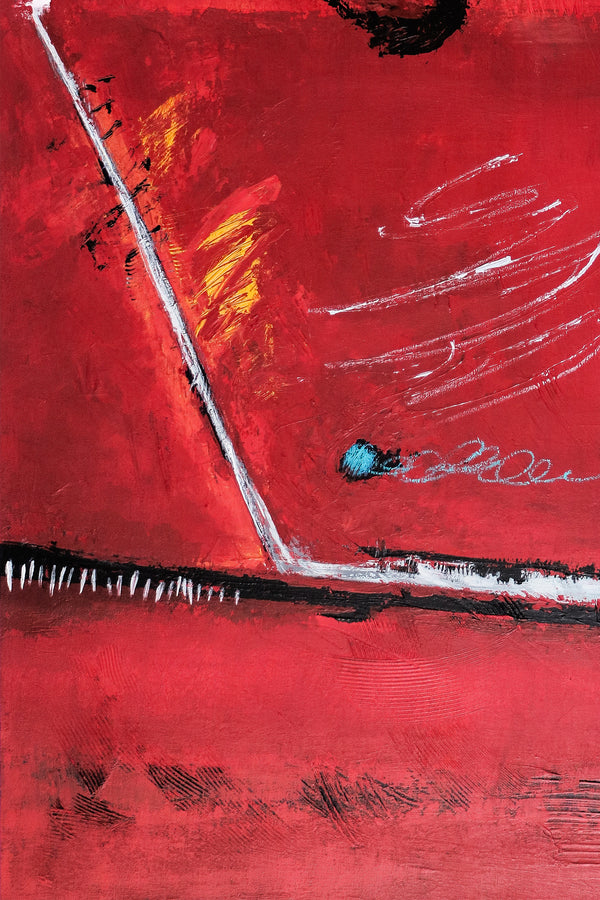 Red Minimalist Abstract Original Acrylic Painting, Large Modern Canvas Wall Art of a Surreal Space Story | A Tale