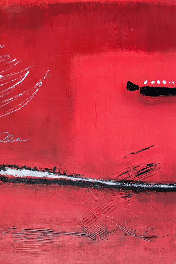 Red Minimalist Abstract Original Acrylic Painting, Large Modern Canvas Wall Art of a Surreal Space Story | A Tale