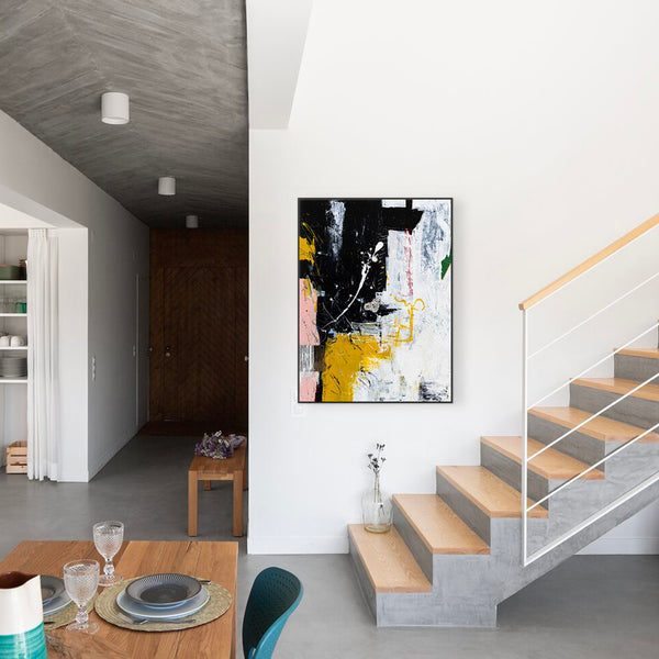 Modern Contemporary Original Abstract Painting, Black and White Acrylic & Mixed Media | After (30"x40")