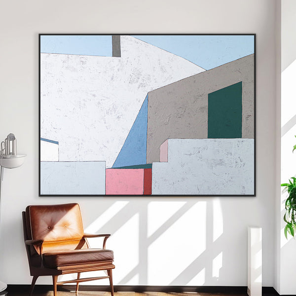 Minimalistic and Modern Geometric Abstract Painting, Original Canvas Wall Art | Afternoon 3 p.m. (Horizontal Ver.)