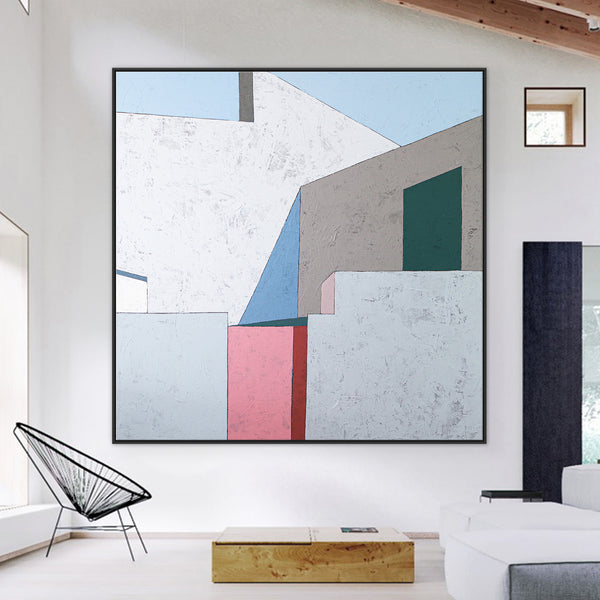 Minimalist Geometric Abstract Painting in Acrylic, Original modern Contemporary Canvas Wall Art | Afternoon 3 p.m