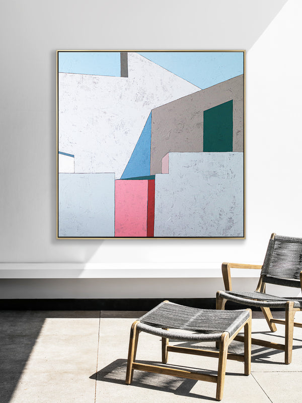 Minimalist Geometric Abstract Painting in Acrylic, Original modern Contemporary Canvas Wall Art | Afternoon 3 p.m