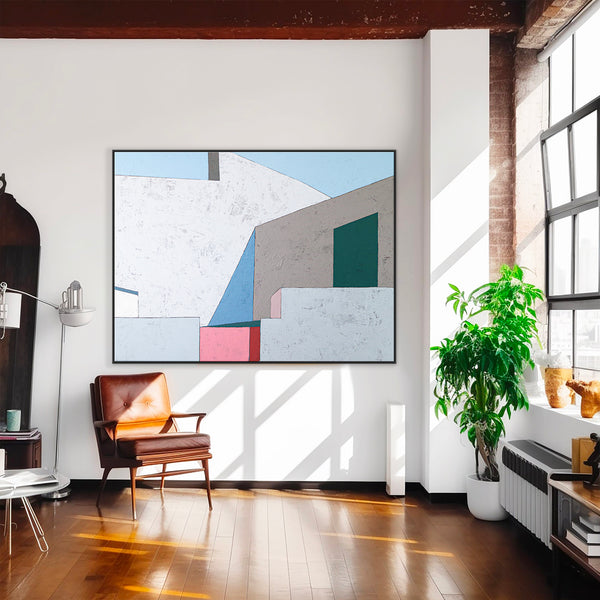 Minimalistic and Modern Geometric Abstract Painting, Original Canvas Wall Art | Afternoon 3 p.m. (Horizontal Ver.)