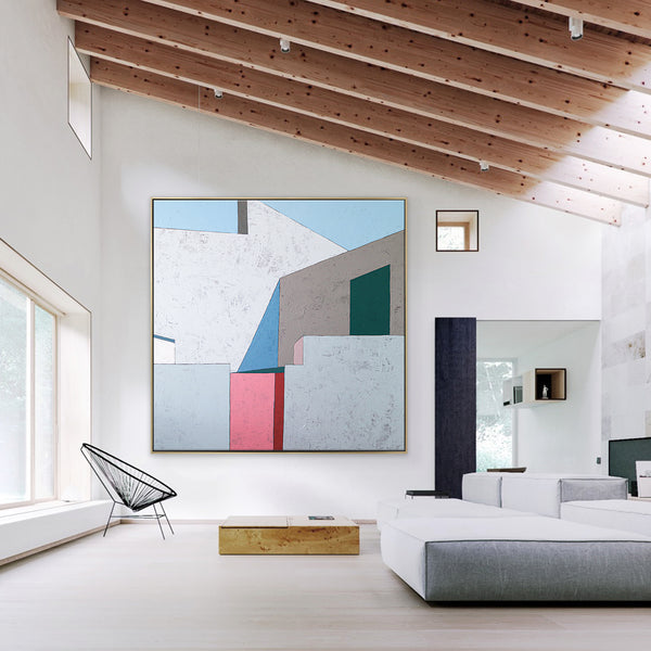 Minimalist Geometric Abstract Painting in Acrylic, Original modern Contemporary Canvas Wall Art | Afternoon 3 p.m