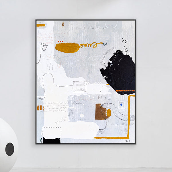 Extra Large Original Modern Abstract Expressionism Painting, Black & White Canvas Wall Art | A grey thought (48"x60")
