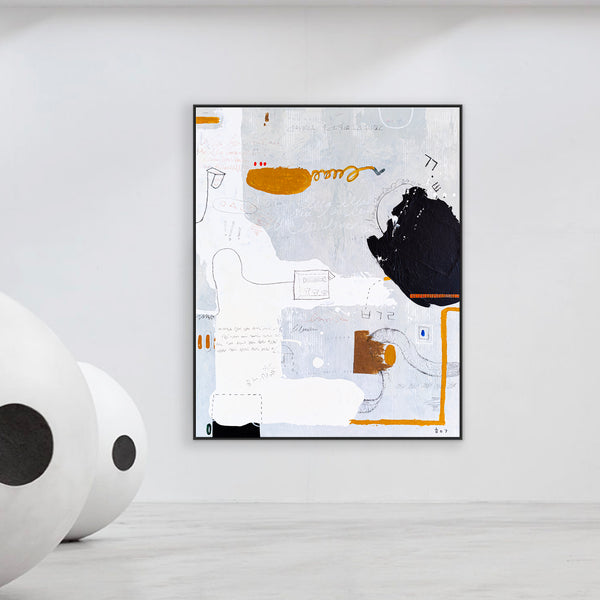 Extra Large Original Modern Abstract Expressionism Painting, Black & White Canvas Wall Art | A grey thought (48"x60")