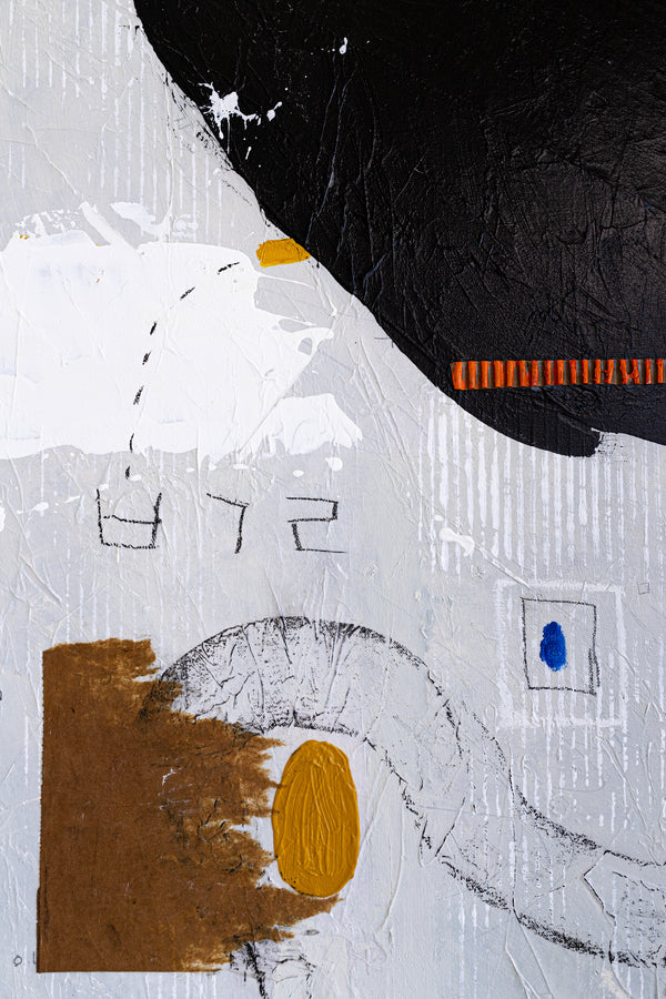 Extra Large Original Modern Abstract Expressionism Painting, Black & White Canvas Wall Art | A grey thought (48"x60")