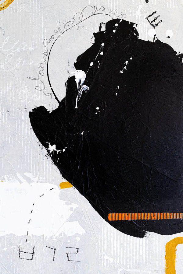 Extra Large Original Modern Abstract Expressionism Painting, Black & White Canvas Wall Art | A grey thought (48"x60")