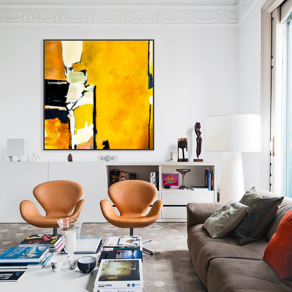 Vibrant Yellow in Original Abstract Painting, Large Acrylic Modern Canvas Wall Art | As it stands (Square Ver.)