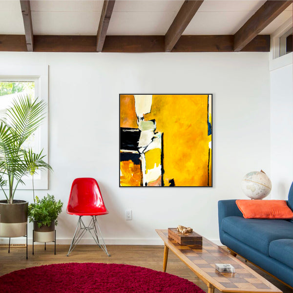 Vibrant Yellow in Original Abstract Painting, Large Acrylic Modern Canvas Wall Art | As it stands (Square Ver.)