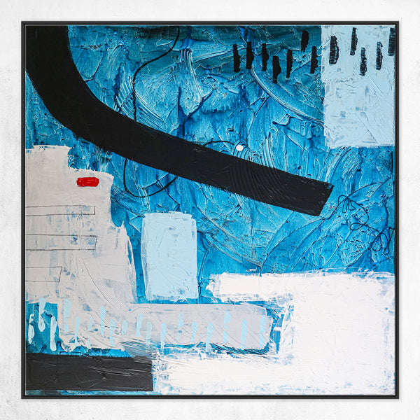 Blue Abstract Original Painting in Acrylic, Large Modern Canvas Wall Art for Ocean City | Atlantis (Square Ver.)