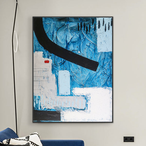 Blue-Themed Abstract Original Acrylic Painting, Large Modern Canvas Wall Art for Mysterious Oceanic City | Atlantis