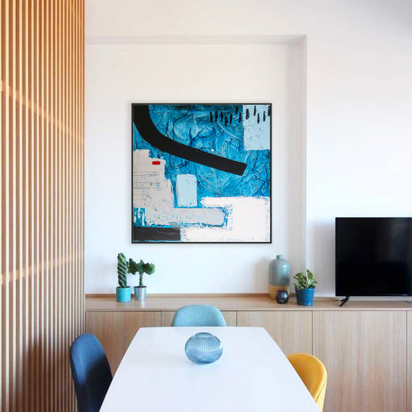 Blue Abstract Original Painting in Acrylic, Large Modern Canvas Wall Art for Ocean City | Atlantis (Square Ver.)