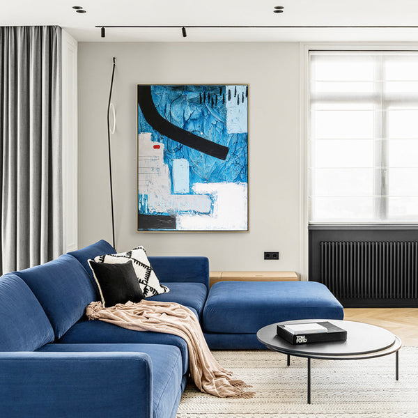 Blue-Themed Abstract Original Acrylic Painting, Large Modern Canvas Wall Art for Mysterious Oceanic City | Atlantis