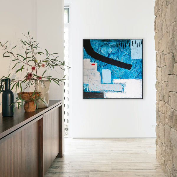 Blue Abstract Original Painting in Acrylic, Large Modern Canvas Wall Art for Ocean City | Atlantis (Square Ver.)