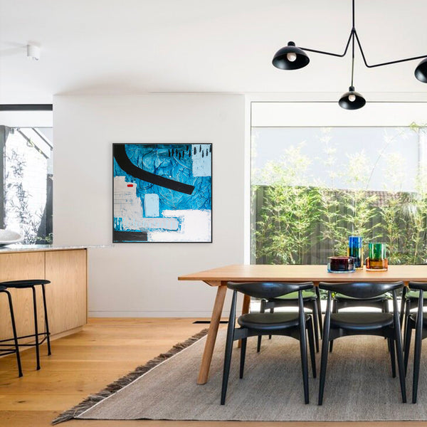 Blue Abstract Original Painting in Acrylic, Large Modern Canvas Wall Art for Ocean City | Atlantis (Square Ver.)