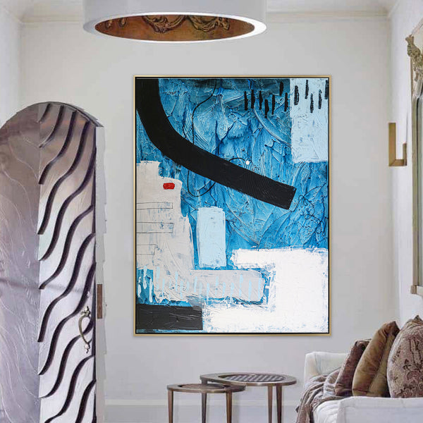 Blue-Themed Abstract Original Acrylic Painting, Large Modern Canvas Wall Art for Mysterious Oceanic City | Atlantis