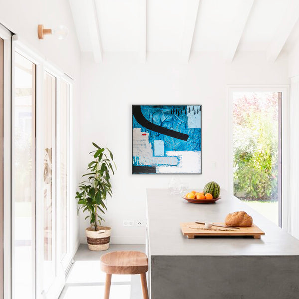 Blue Abstract Original Painting in Acrylic, Large Modern Canvas Wall Art for Ocean City | Atlantis (Square Ver.)