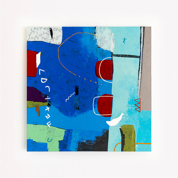Lively Tale of Original Abstract Blue Painting, Contemporary Modern Abstract Canvas Wall Art | Azure myth (40"x40")