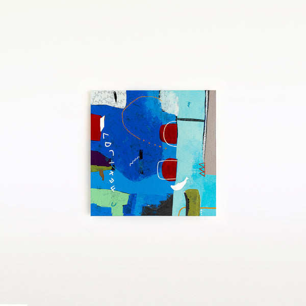 Lively Tale of Original Abstract Blue Painting, Contemporary Modern Abstract Canvas Wall Art | Azure myth (40"x40")