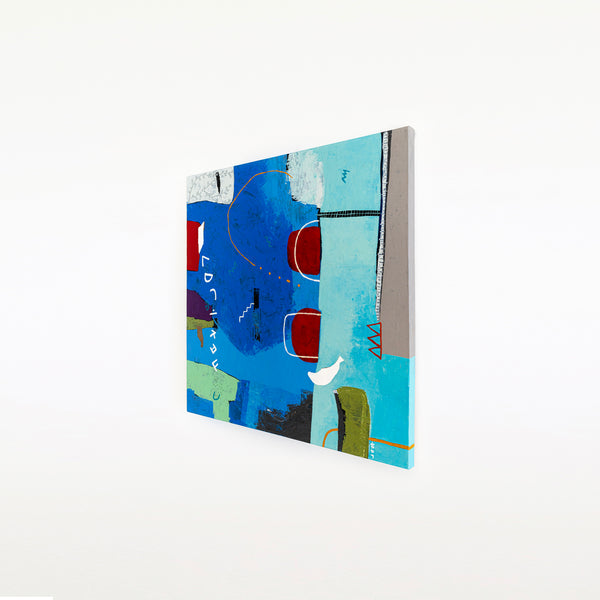 Lively Tale of Original Abstract Blue Painting, Contemporary Modern Abstract Canvas Wall Art | Azure myth (40"x40")