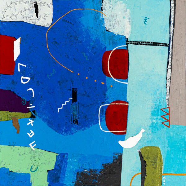 Lively Tale of Original Abstract Blue Painting, Contemporary Modern Abstract Canvas Wall Art | Azure myth (40"x40")