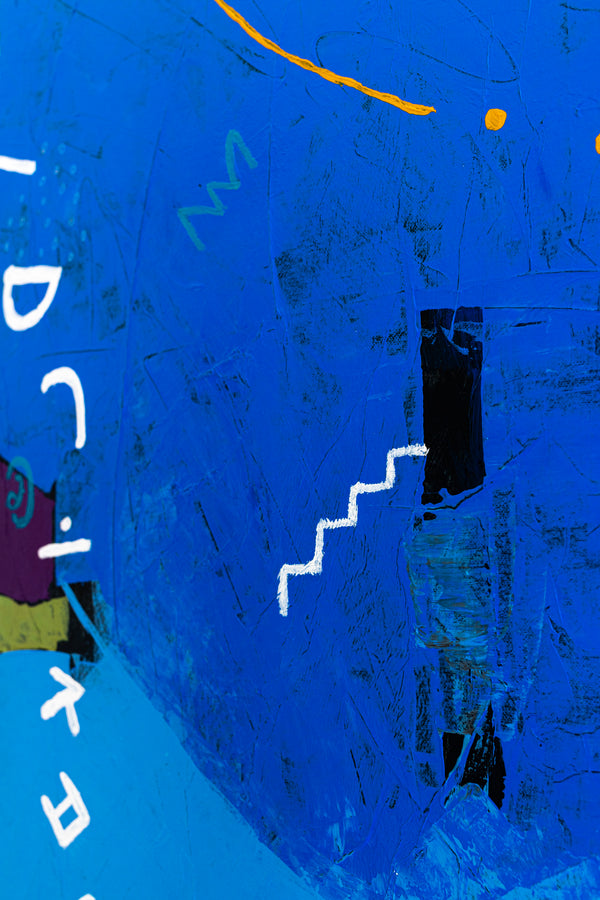 Lively Tale of Original Abstract Blue Painting, Contemporary Modern Abstract Canvas Wall Art | Azure myth (40"x40")