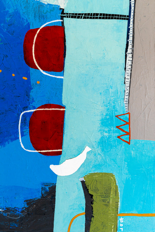 Lively Tale of Original Abstract Blue Painting, Contemporary Modern Abstract Canvas Wall Art | Azure myth (40"x40")