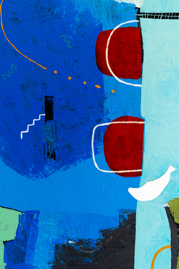 Lively Tale of Original Abstract Blue Painting, Contemporary Modern Abstract Canvas Wall Art | Azure myth (40"x40")