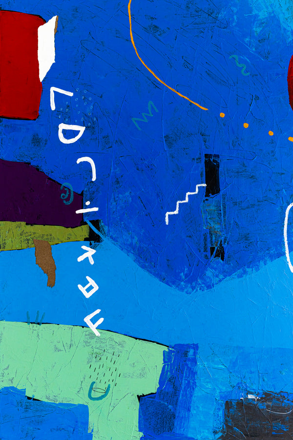 Lively Tale of Original Abstract Blue Painting, Contemporary Modern Abstract Canvas Wall Art | Azure myth (40"x40")