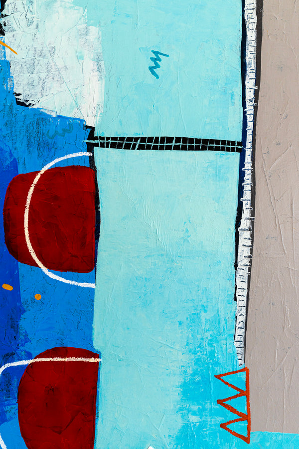 Lively Tale of Original Abstract Blue Painting, Contemporary Modern Abstract Canvas Wall Art | Azure myth (40"x40")