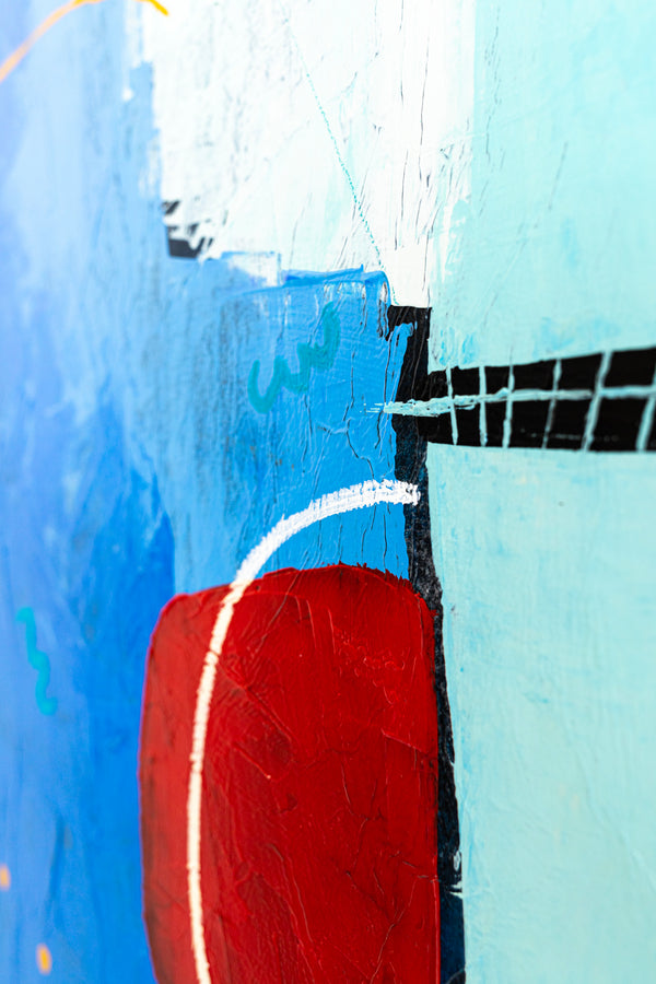 Lively Tale of Original Abstract Blue Painting, Contemporary Modern Abstract Canvas Wall Art | Azure myth (40"x40")