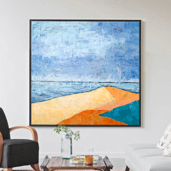 Minimalist Landscape Abstract Original Acrylic Painting, Modern Canvas Wall Art Capturing Coastal Terrain | Beach