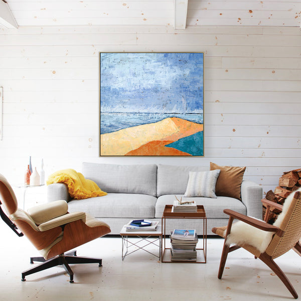 Minimalist Landscape Abstract Original Acrylic Painting, Modern Canvas Wall Art Capturing Coastal Terrain | Beach