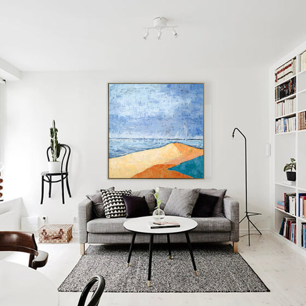Minimalist Landscape Abstract Original Acrylic Painting, Modern Canvas Wall Art Capturing Coastal Terrain | Beach