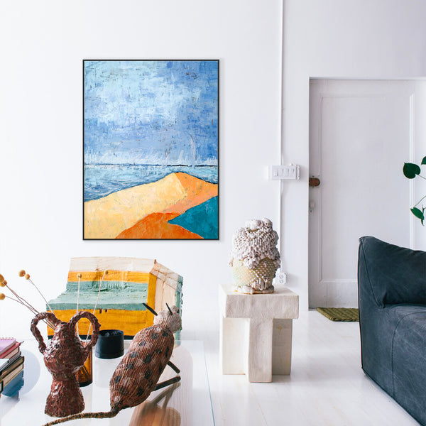 Minimalist Abstract Original Acrylic Painting, Modern Canvas Wall Art of Coastal Terrain | Beach (Vertical Ver.)