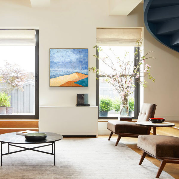 Minimalist Landscape Abstract Original Acrylic Painting, Modern Canvas Wall Art Capturing Coastal Terrain | Beach