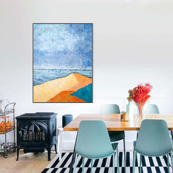 Minimalist Abstract Original Acrylic Painting, Modern Canvas Wall Art of Coastal Terrain | Beach (Vertical Ver.)