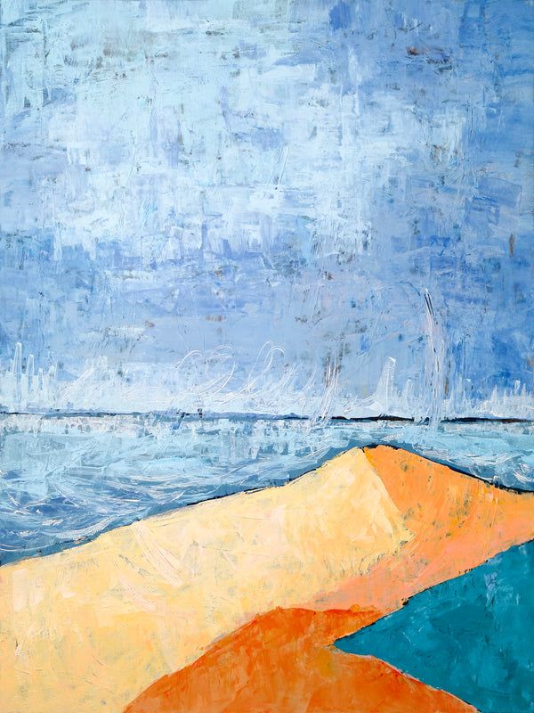 Minimalist Abstract Original Acrylic Painting, Modern Canvas Wall Art of Coastal Terrain | Beach (Vertical Ver.)