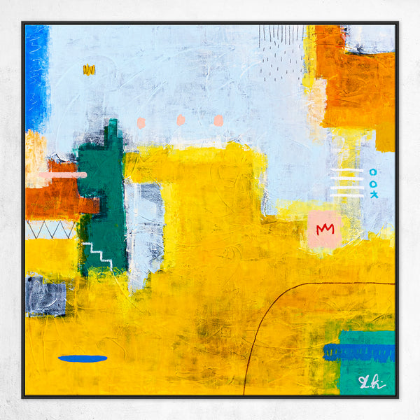 Modern Original Abstract Acrylic Painting, Playful with Bright Yellow Emphasis Large Canvas Wall Art | Belle