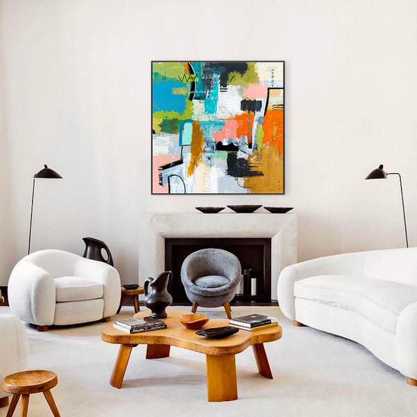 Creative Abstract Colorful Painting, A Bold Contemporary Expressionism Wall Art | Belle I (48"x48")