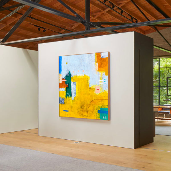 Modern Original Abstract Acrylic Painting, Playful with Bright Yellow Emphasis Large Canvas Wall Art | Belle